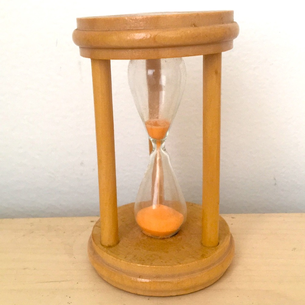 Decorative 5” tall orange 30 sec wooden sand timer